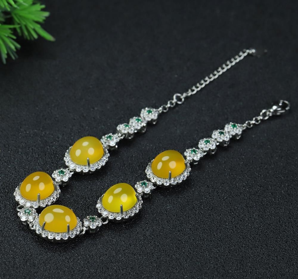 Girl Mothers Lady Women Yellow Jade Beads Bracelet Jewelry Gift Box DD303