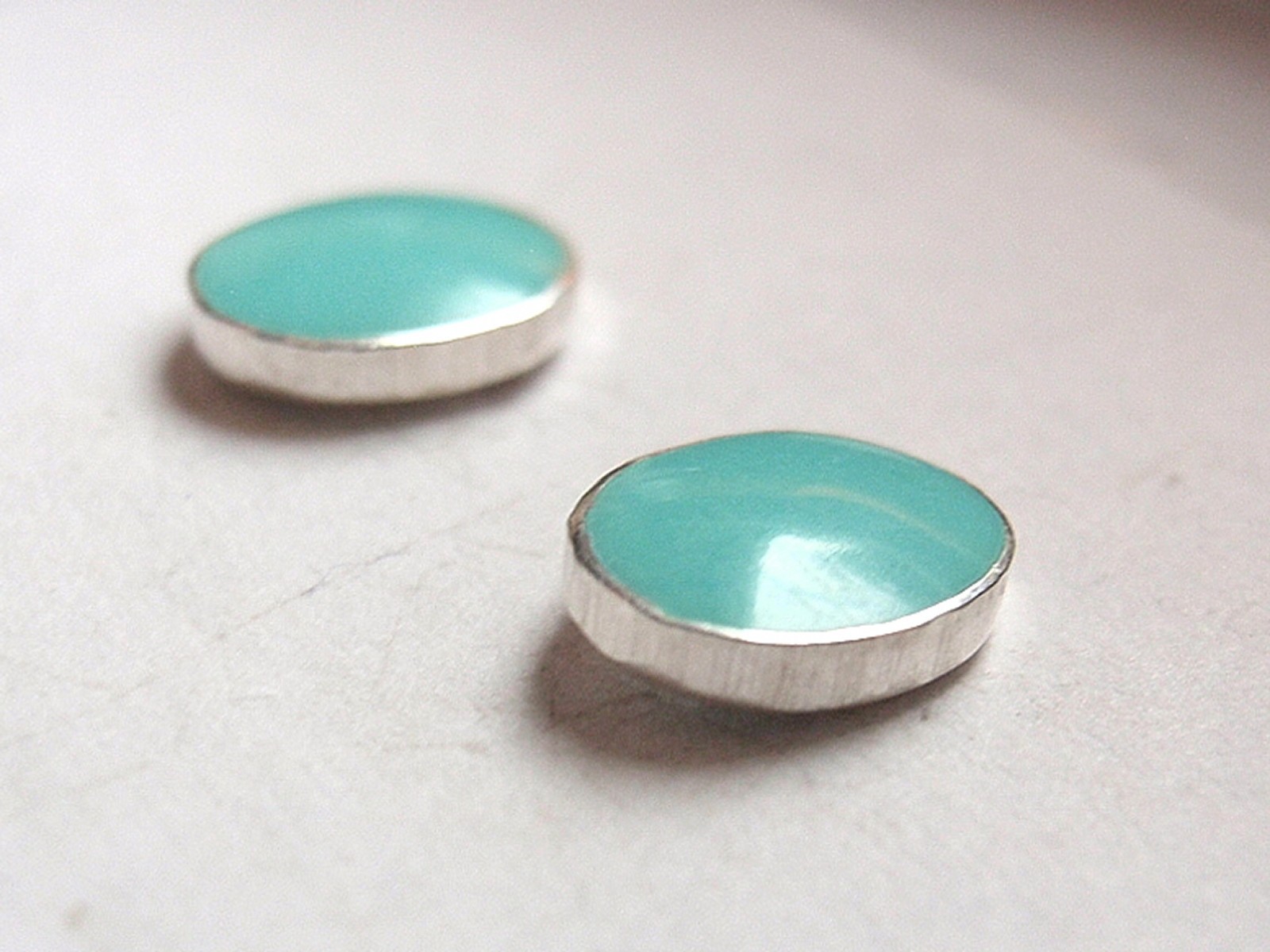 Simulated Turquoise Oval 925 Sterling Silver Stud Earrings Blue Green