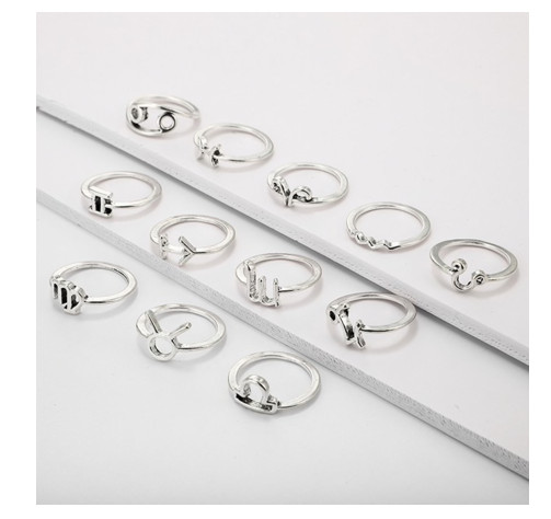 Vintage Constellation Rings Set,Alloy Metal Zodiac Signs,Color Silver Boho Style