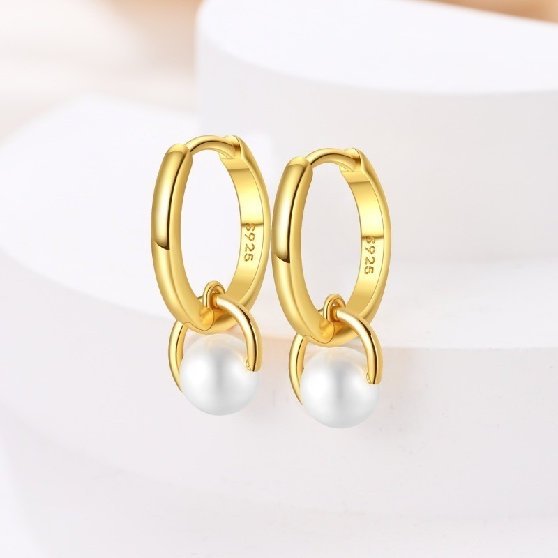PANDACH Sterling Silver White Pearl Drop Dangle Earrings Elegant Pearl Earrings