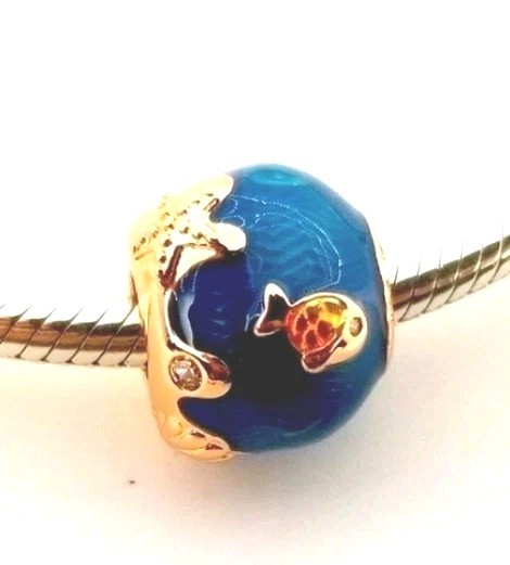 Authentic Pandora 789004C01 Rose Shimmering Ocean Waves & Fish Charm w/ Box E36