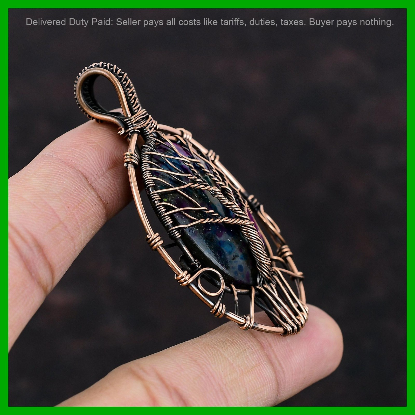 Multi Fire Labradorite Stone Copper New Wire Wrapped Tree Of Life Mother Pendant