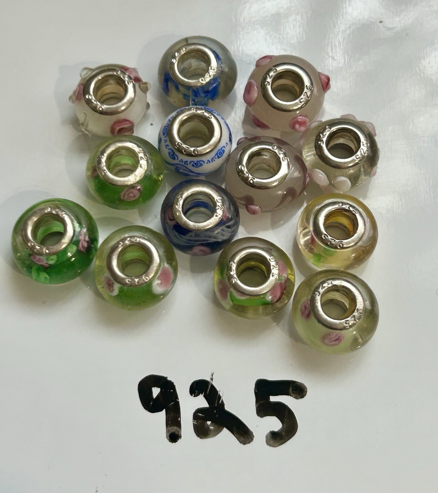 925 (13) Big Hole Murano Glass Beads Charms Unmarked (29) Italy MA (1) 2 Unknown