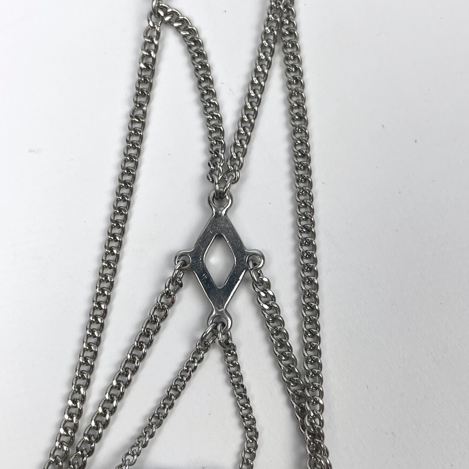 Blue Rhinestone Statement Pendant 23″ Necklace Multi Layer Cable Chain Boho