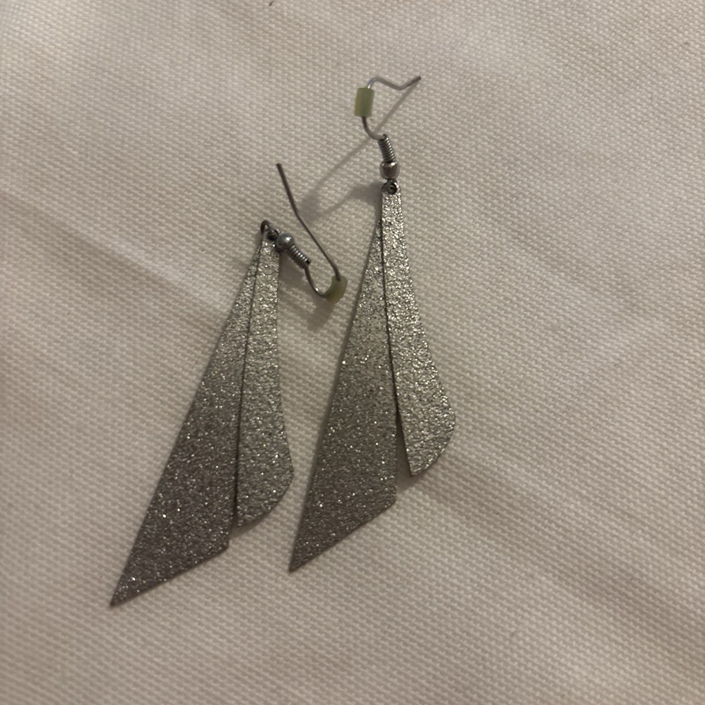 Silver Tone Textured Triangle Dangle/Drop Earrings, Metal No Stone, Hook