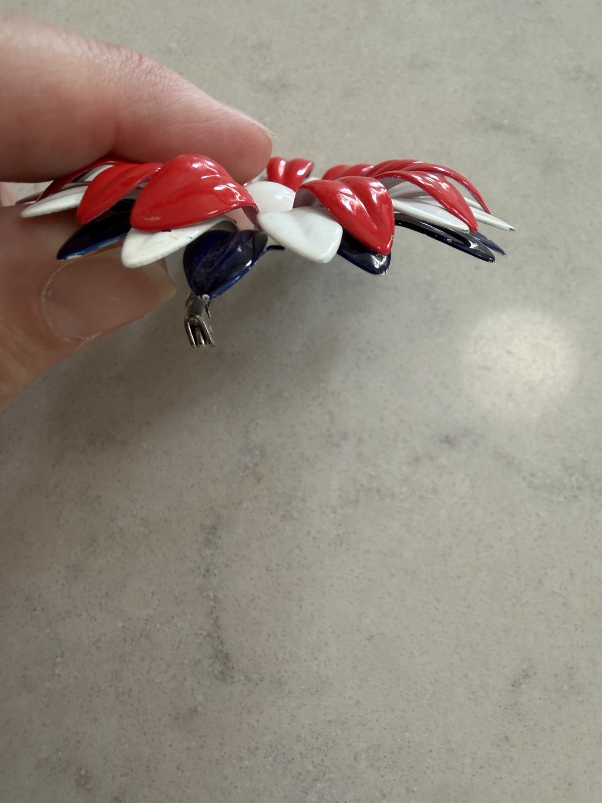 Red White Blue Flower Brooch Pin Enamel Metal Floral Theme No Stone