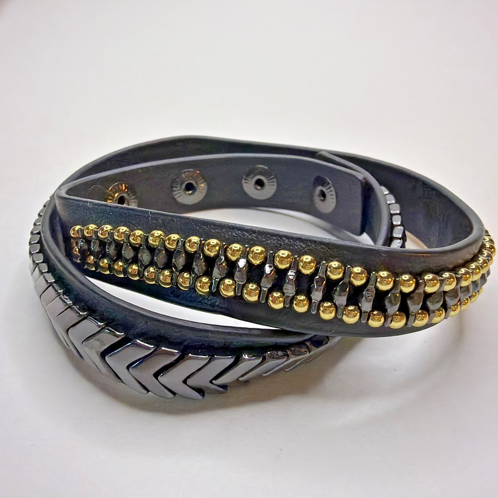 Stella & Dot Gilded Path Double Wrap Bracelet Hematite B352H With Box Black Gold
