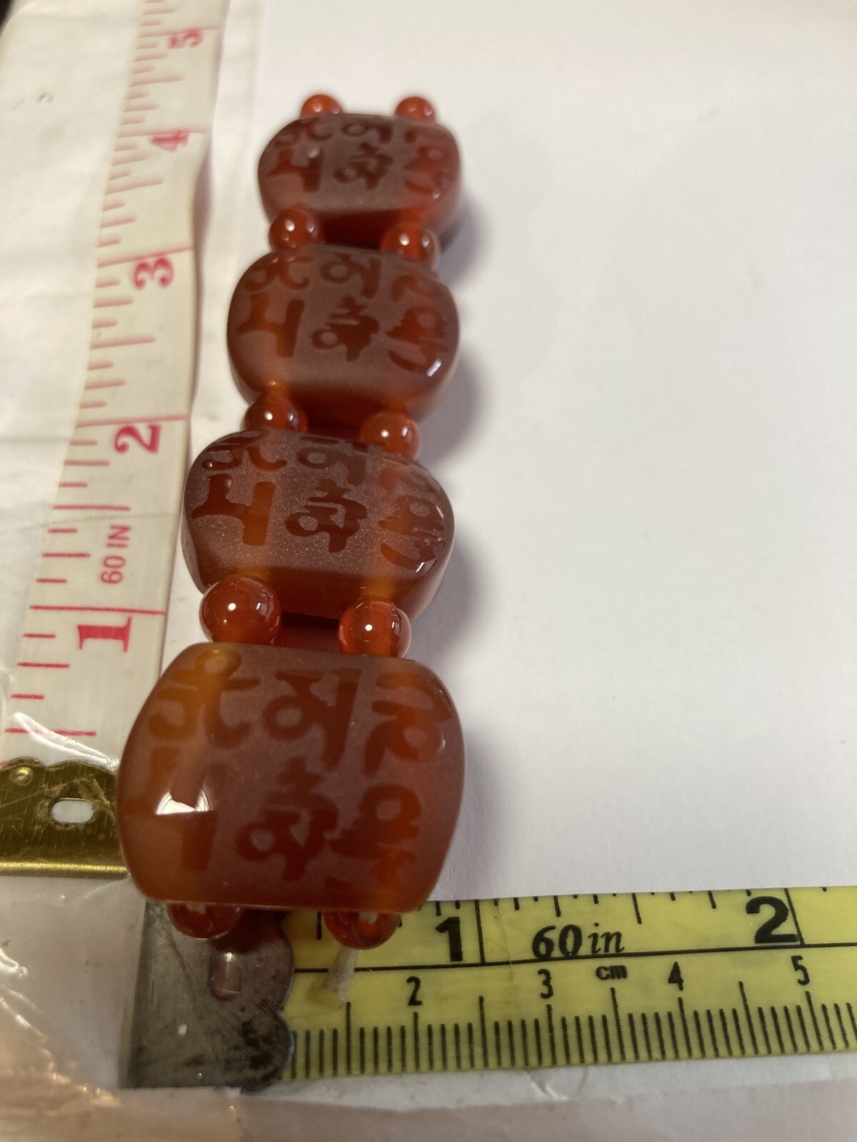 Amber Color Etched Stone Stretch Bracelet Heavy 55g Fashion Jewelry