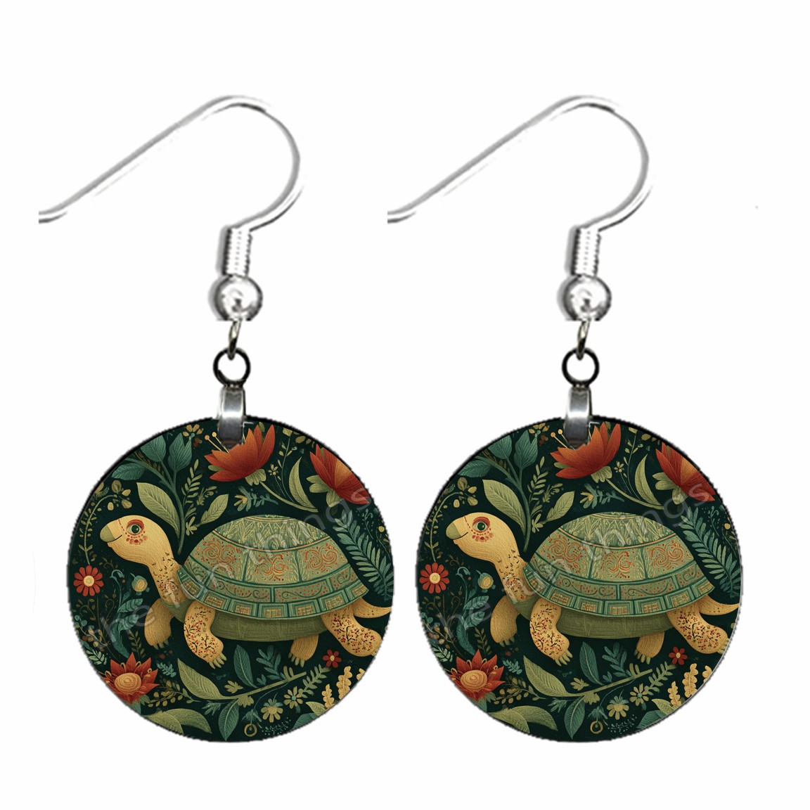 Scandinavian Folk Art Lucky Turtle Earrings Dangle Wood Handmade Whimsical Gift