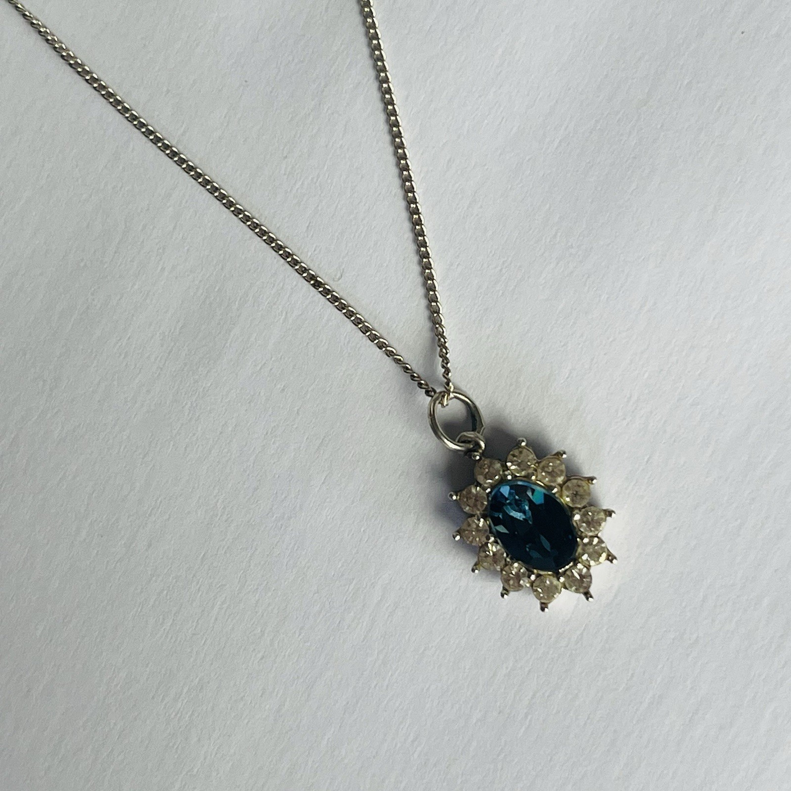 Sterling Silver Cluster Pendant Necklace 16 Inch Curb Link Chain 925