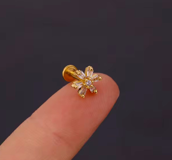 Internal Threaded Flat Back Gold Cartilage Helix Lobe Tragus Conch 16G Earrings