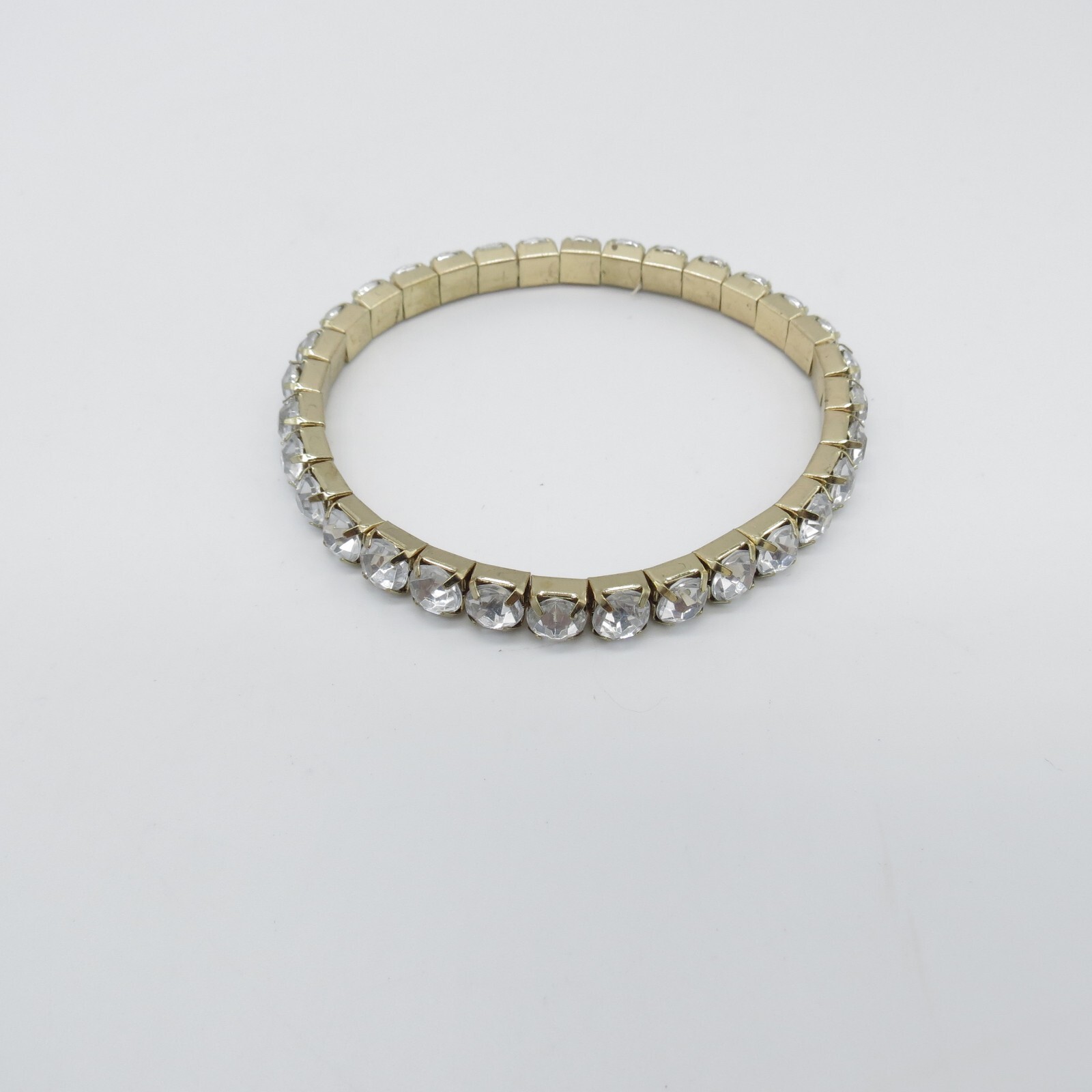 Rhinestone Stretch Bracelet Gold Tone Simple Everyday Wear 7.5″ *