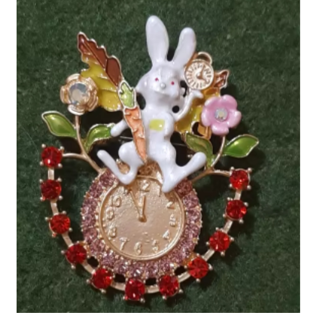 Easter Spring Bunny Brooch Rhinestone Clock Rabbit Animal Pins Gift Jewelry USA
