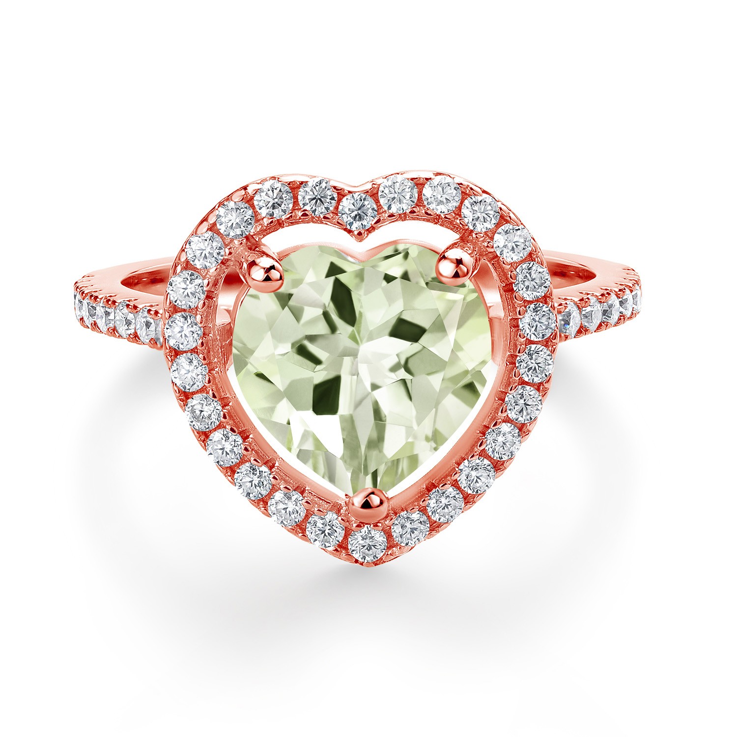 18K Rose Gold Plated Silver 10MM Heart Shape Gemstone Birthstone and White