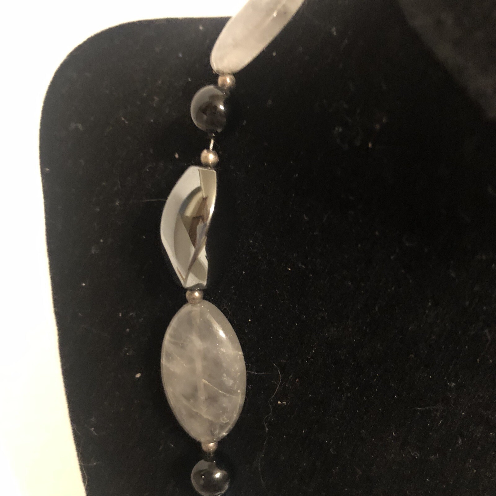 Donna Dressler Gray Black Necklace Smooth Stone Jewelry Sterling Silver 926