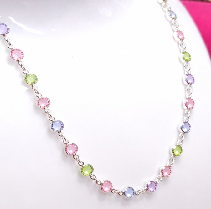 Set of 2: 18″ round stone AND 22″ dainty baguette light jolly gems chains