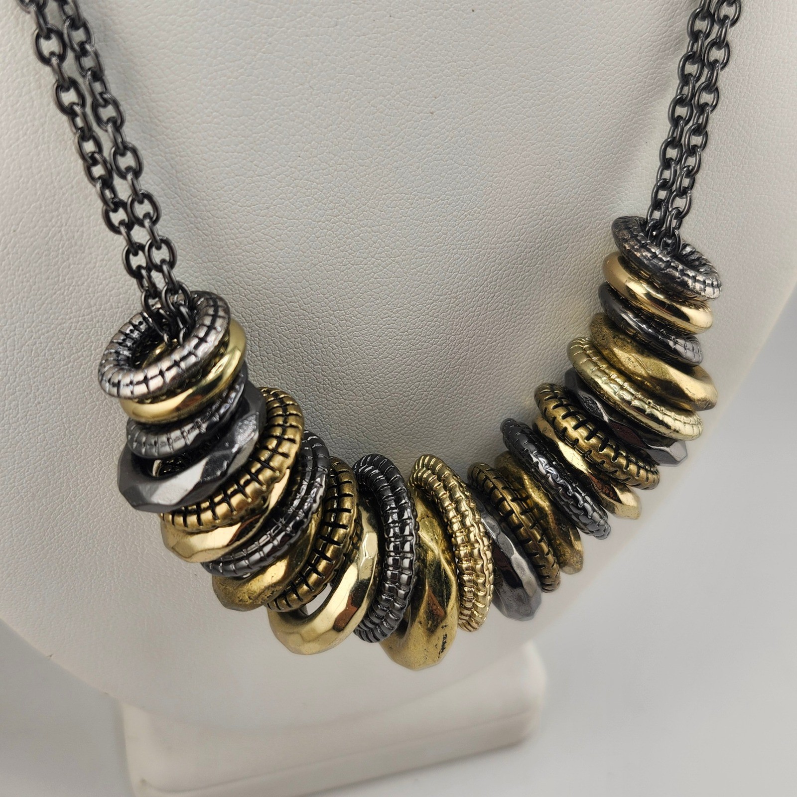 Artisan Mixed Metal Bead Statement Necklace Gold Silver Tone