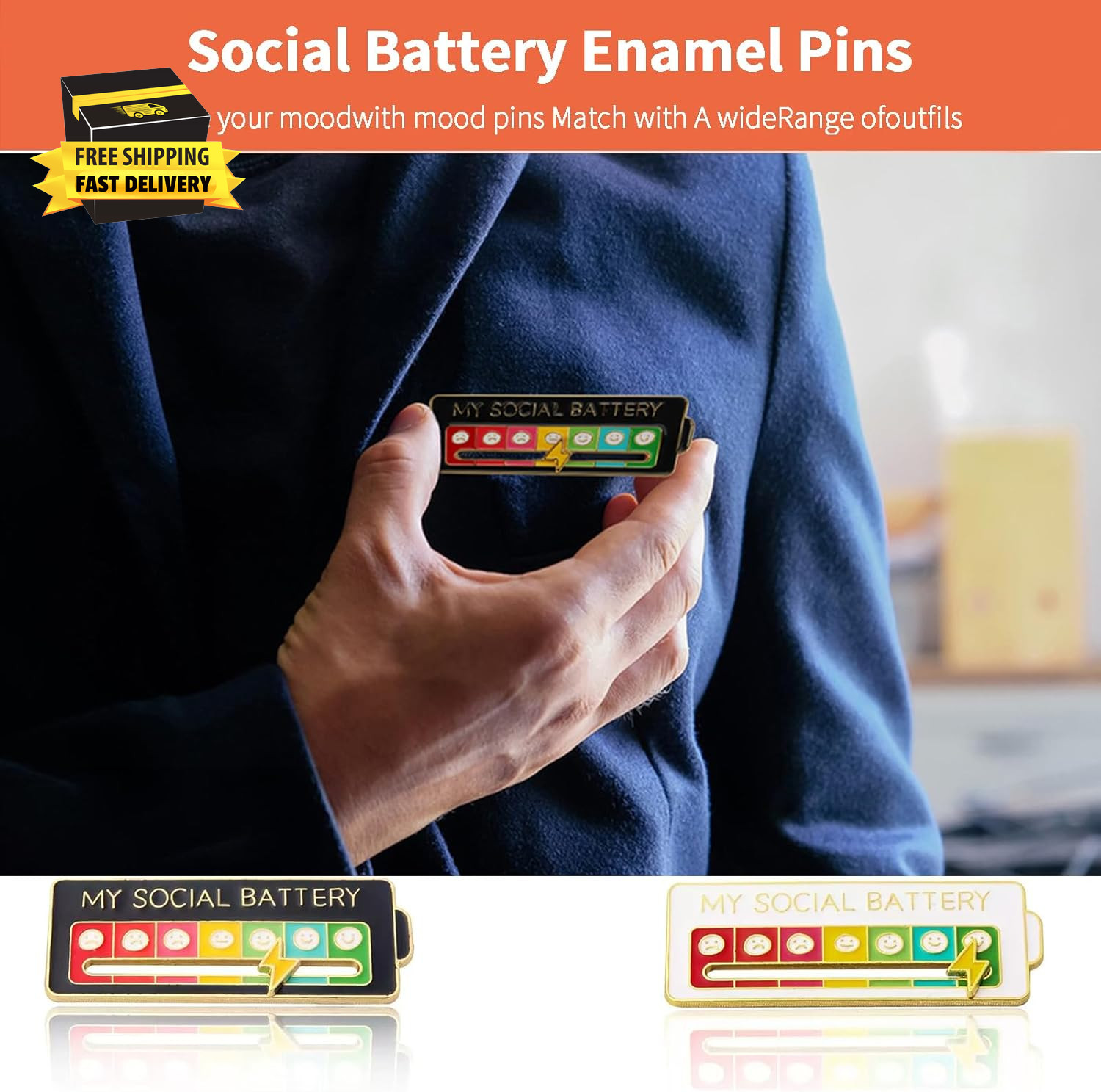 My Social Battery Creative Badge, 7 Days a Week Fun Enamel Emotional Badge, Func