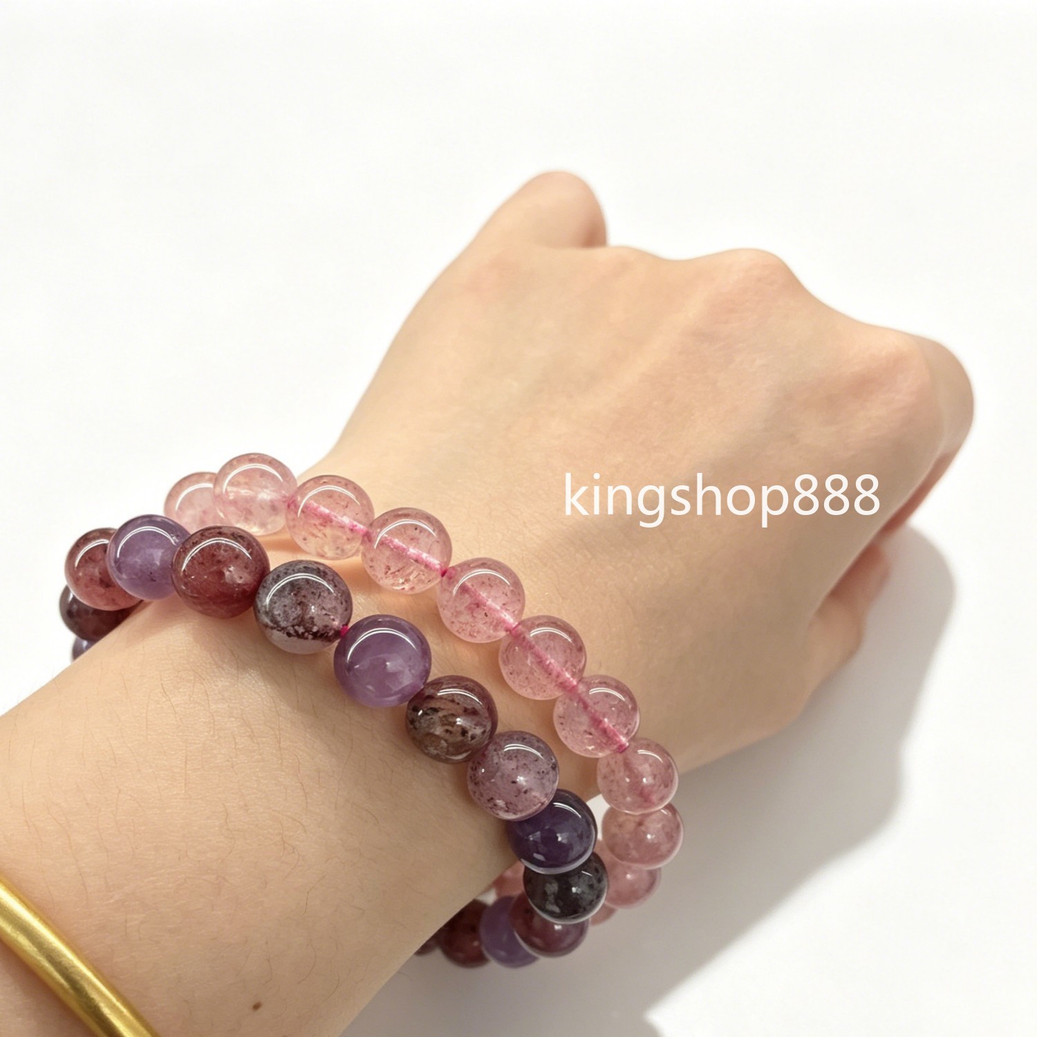 2PCS Natural Strawberry & Super Seven Mixed Crystal Beaded Bracelet Jewelry 9mm