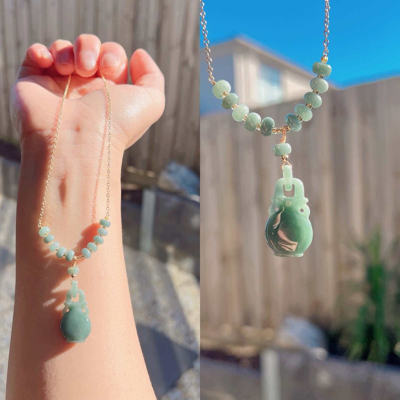 Beautiful Good Quality Natural Burma Jade Blue Jade Vase Pendant Necklace