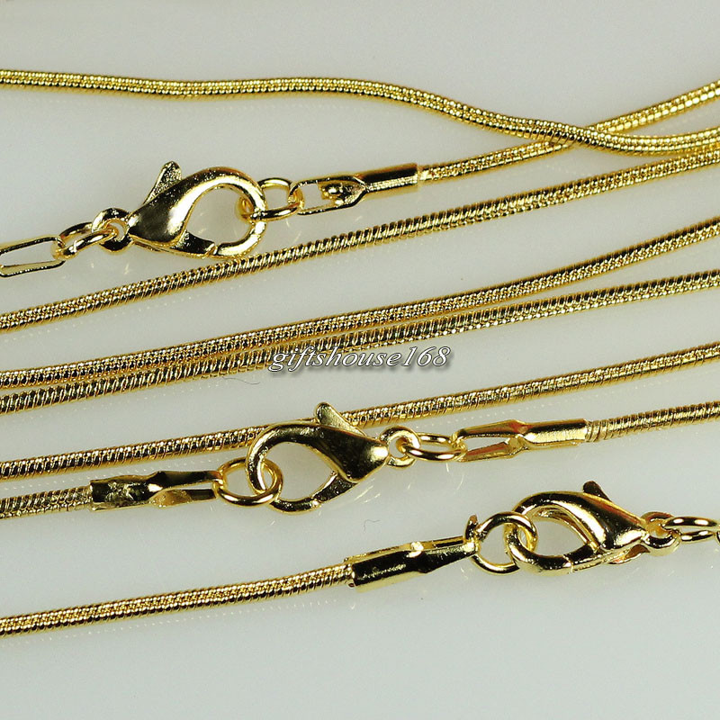 Wholesale! 20pcs 1.2mm Gold Plated Snake Chain Necklace 16″,18″,20″,24″