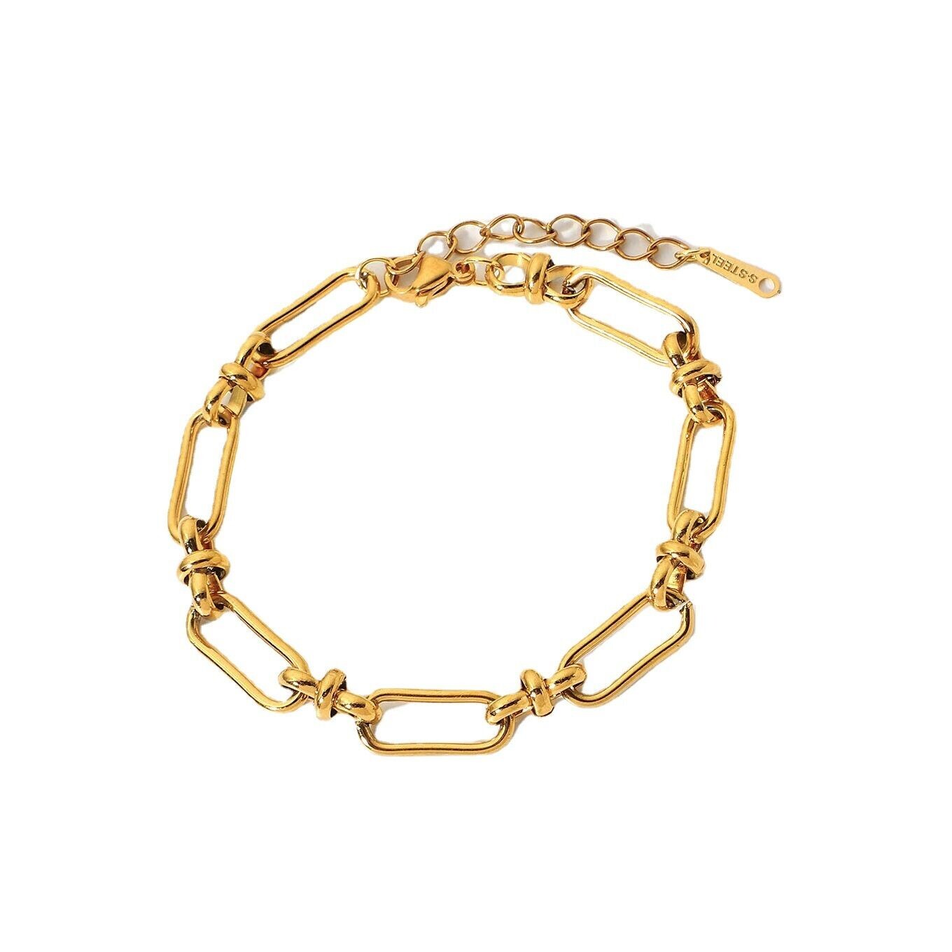 Woman 18K Gold Plated Stainless Steel Thick Rolo Link Paper Clip Bracelet 7.9”