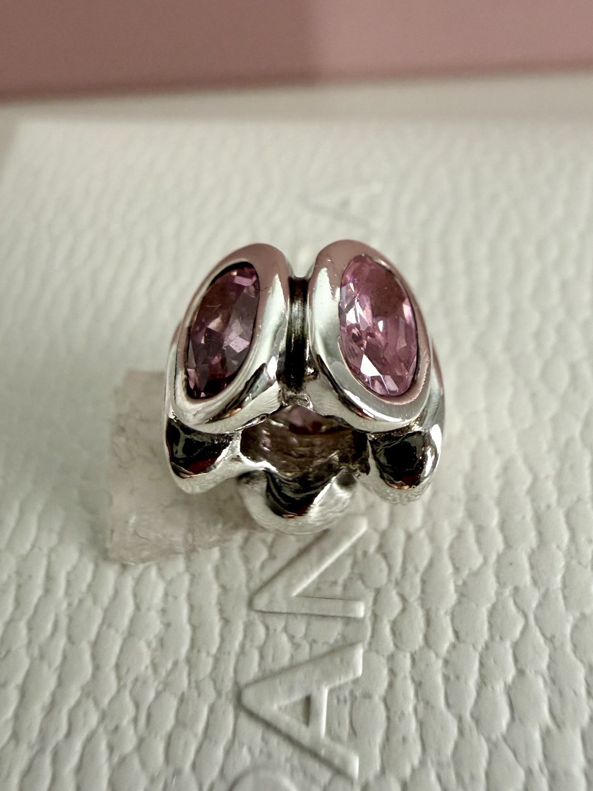 Pandora Sterling Sliver Pink Oval Lights CZ Charm #790311PCZ RETIRED Authentic