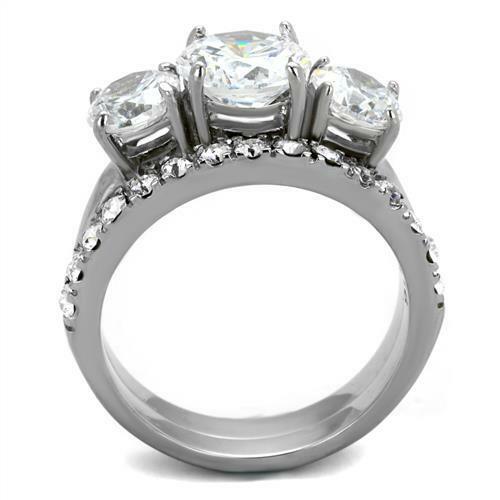 TK2177 – High polished (no plating) Stainless Steel Ring with AAA Grade CZ in