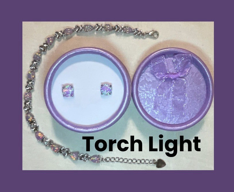 DEAL! Exquisite Purple Fire Opal Bracelet & Earrings Set