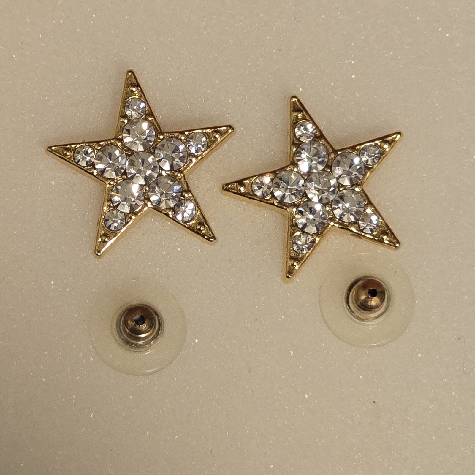 Vintage Gold Tone Cubic Zirconia Star Post Earrings For Pierced Ears 7/8″ inch
