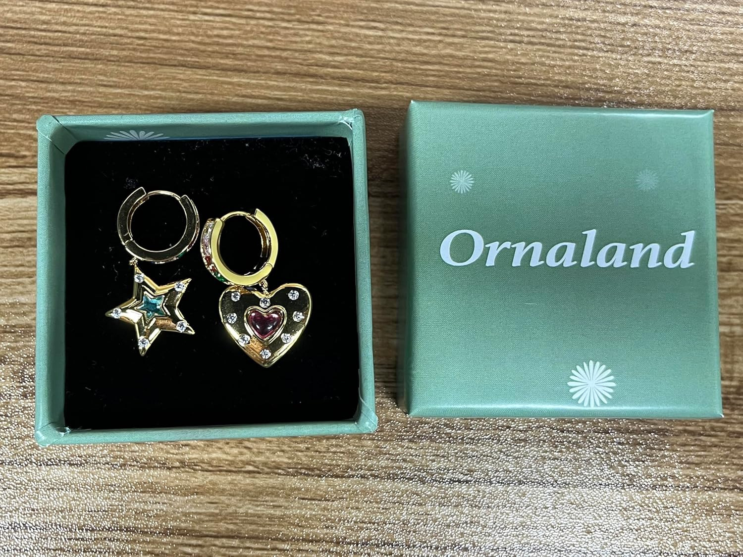 Dangle Hoop Earring for Women 18K Gold Plated Personalized Heart Star Charms Zir