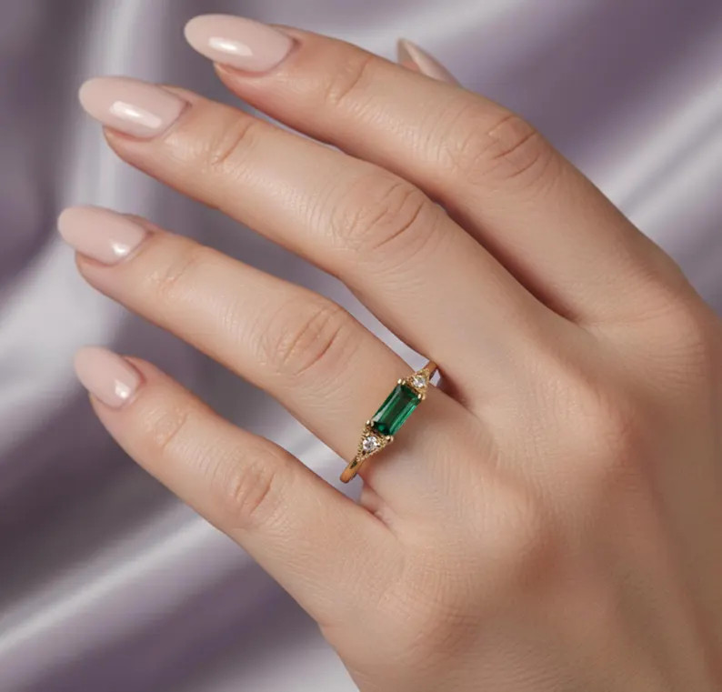 Emerald Ring, Brass Gold Alloy ,Red Gemstone Ring ,Women Gift for her