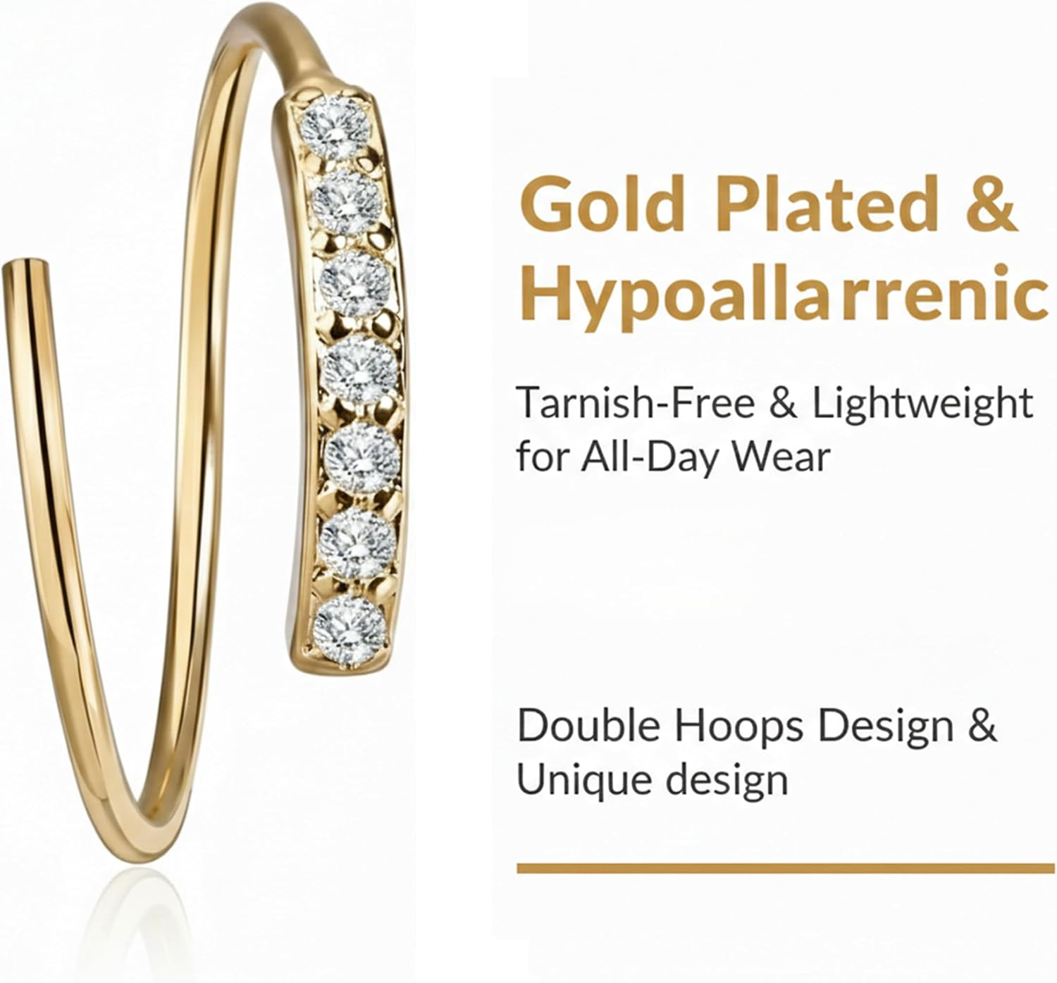 1 Pair Gold Earrings for Women, Plated Gold Double Hoops Earrings, Small Spiral