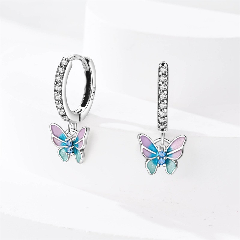 PANDACH 925 Sterling Silver Butterfly Hoop Earrings Drop Dangle Women Jewelry