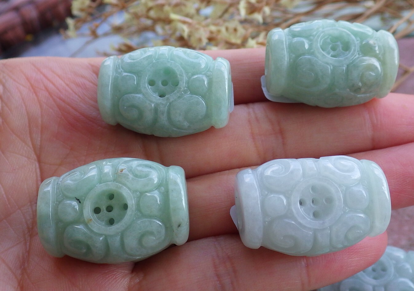 1Pcs Certified Lavender Green Natural A Jade jadeite Pendant Flower Bead 469874