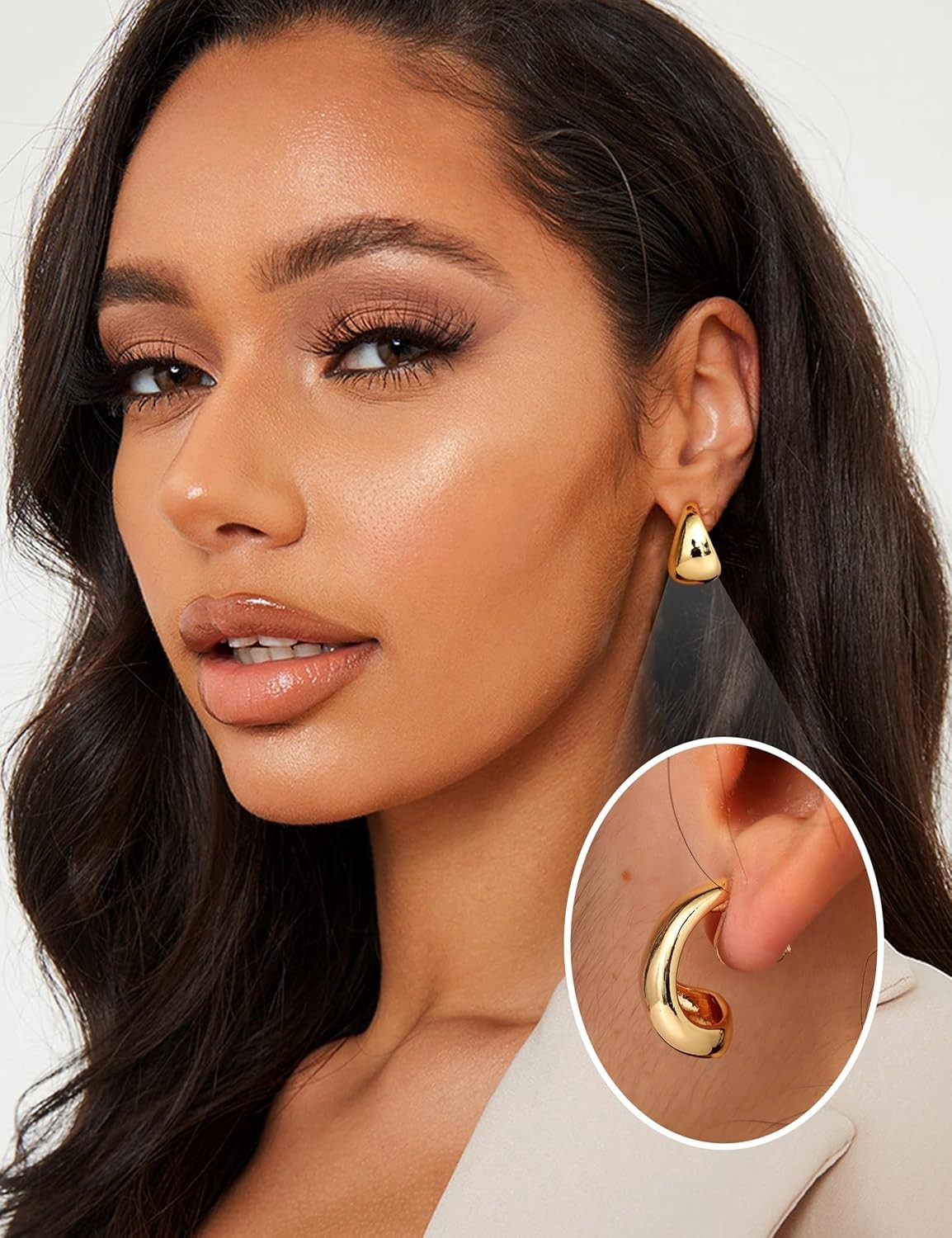Gold Clip on Earrings for Women Hypoallergenic – 14K Gold Plated Chunky Tube Cro