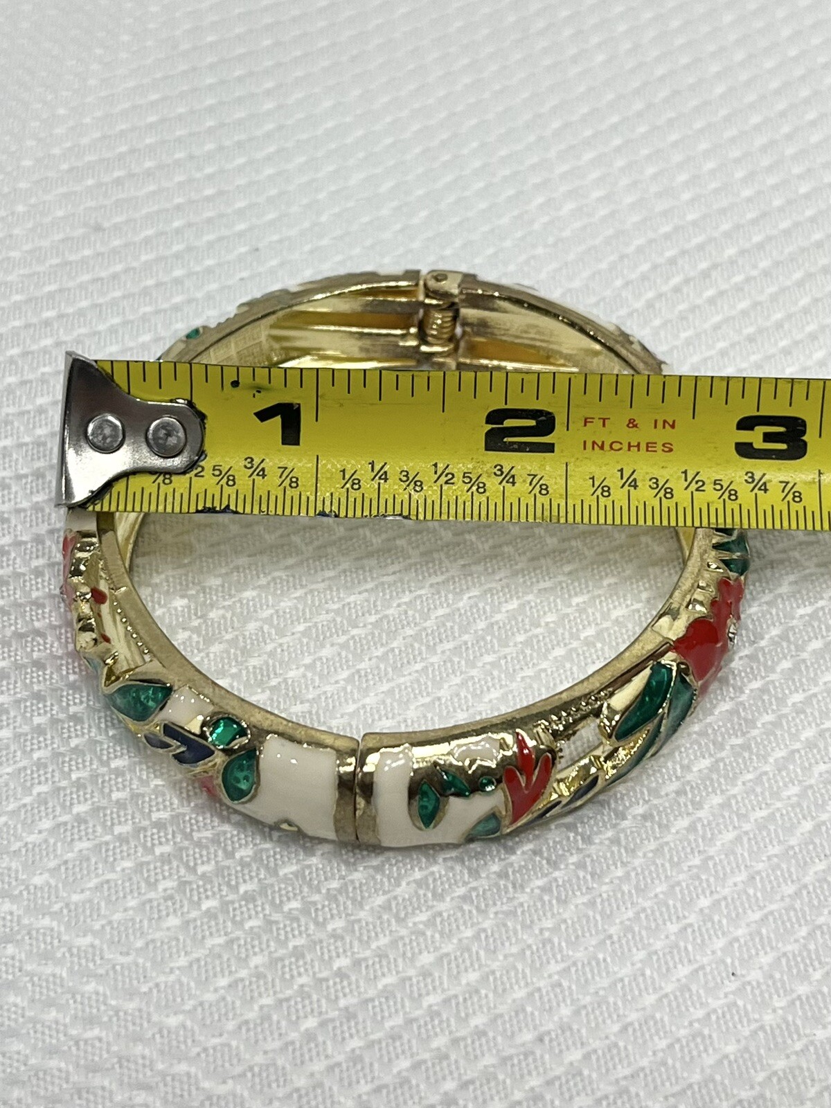 Holiday Bangle Enamel Bracelet Floral Christmas Red Green Blue White and Gold
