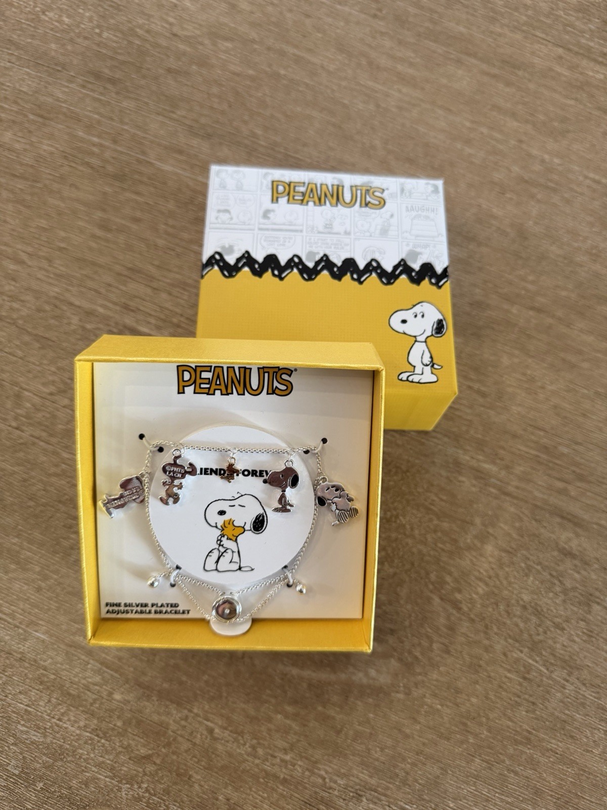Peanuts Snoopy Friends Forever Fine Silver Plated Adjustable Charm Bracelet NIB