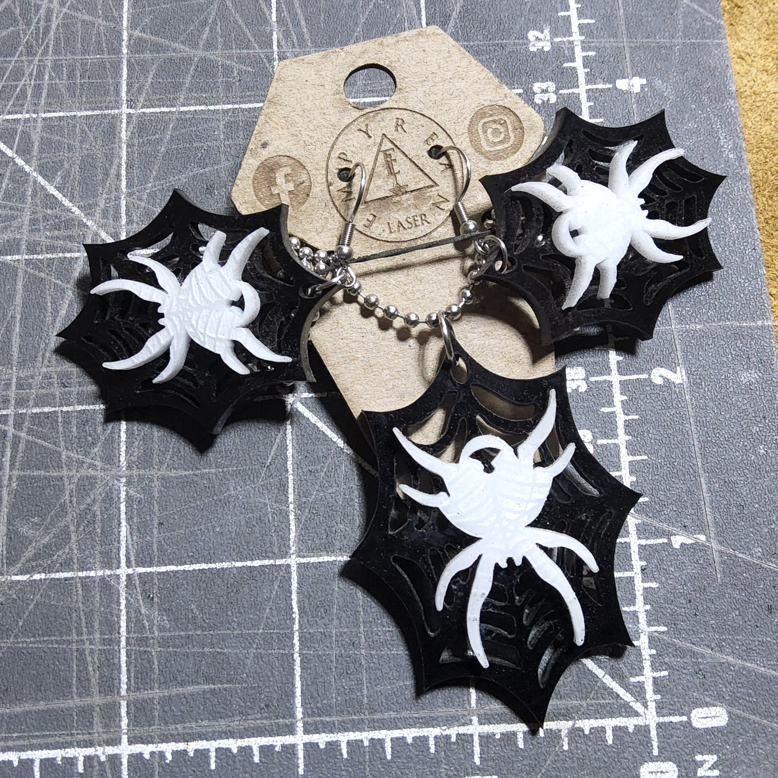 spiders webs earrings laser cut necklace set goth horror style art decor punk