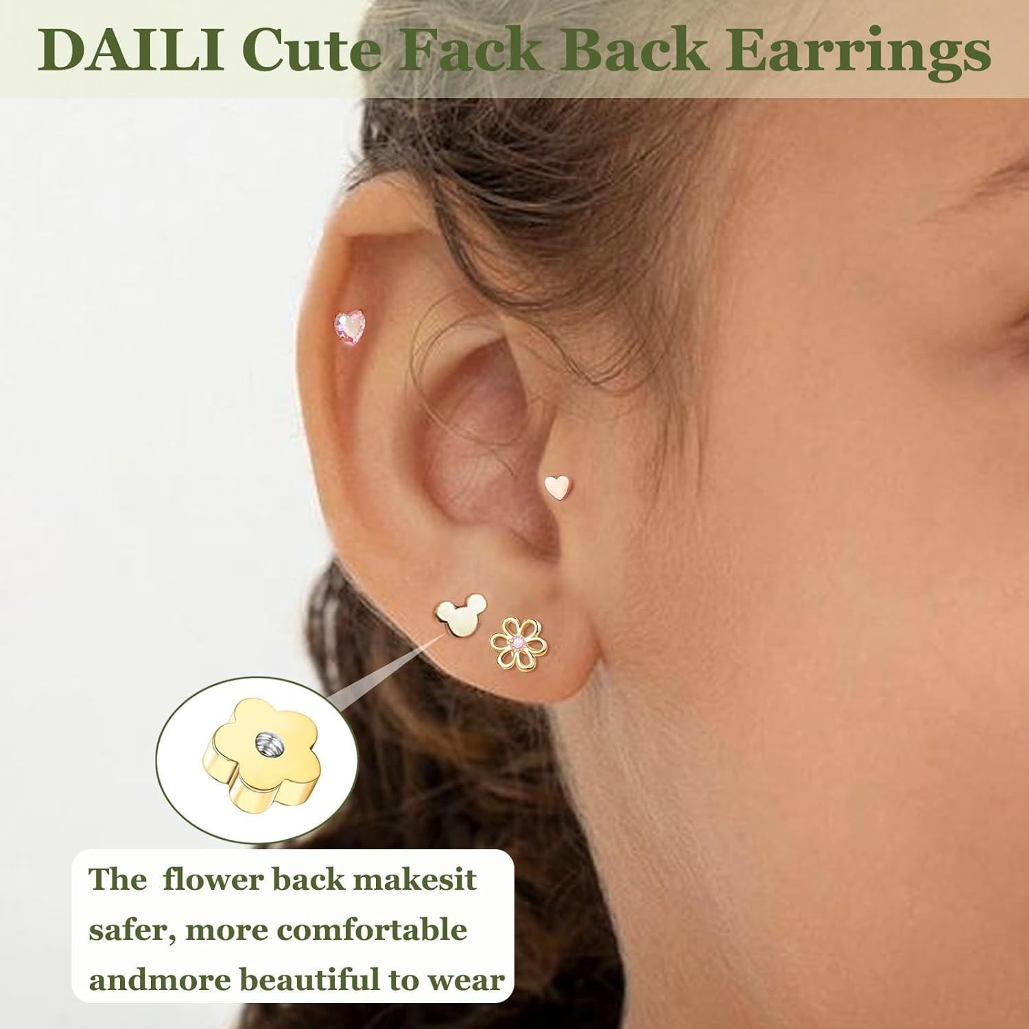 Hypoallergenic 14K Gold Earrings for Girls Women, Toddler Screw Back Baby Earrin