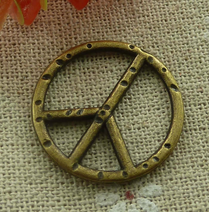 Free Ship 84 pcs Antique bronze peace symbol charms 25mm L-2021