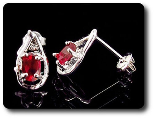Earrings Ruby 0 3/32×0 9/32in Gold Plated White 18 K-Swiss
