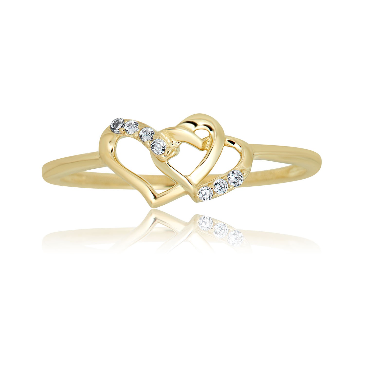 AVORA 10K Gold Double Heart Ring with Cubic Zirconia CZ