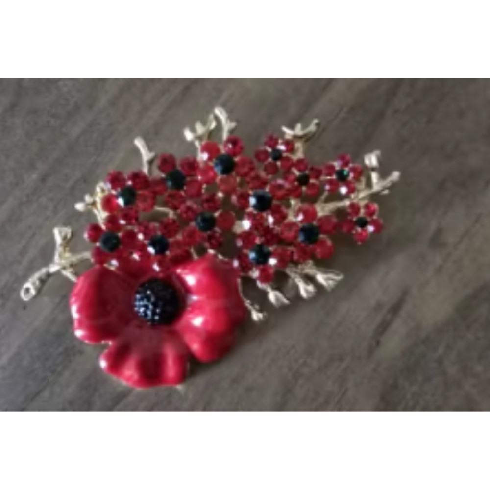 Beautiful Poppy Flowers Brooch Pin – Rhinestone Enamel Jewelry Gift USA
