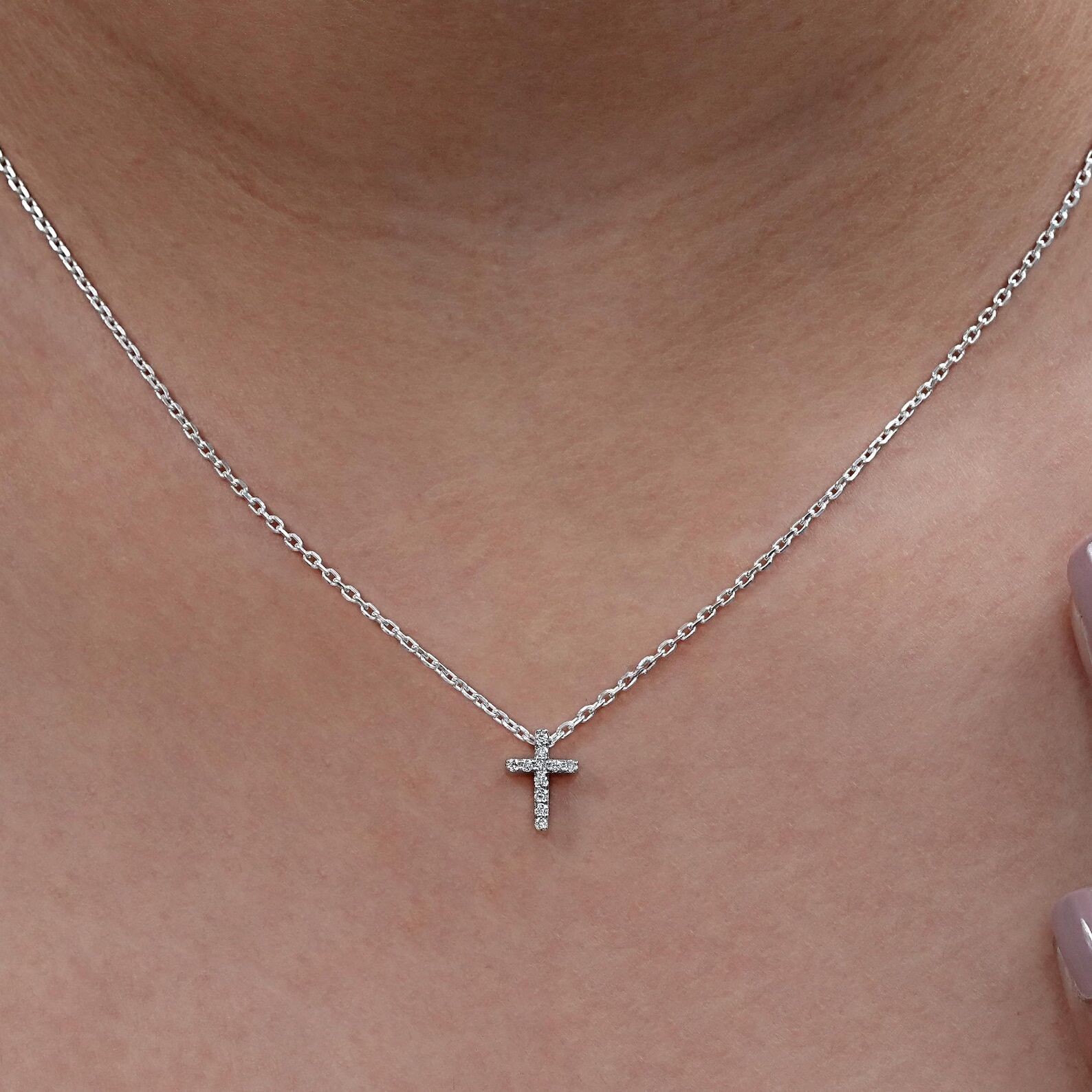 1.00 Ct Round EF VS Lab Grown Diamond Cross Shape Necklace in 14K White Gold