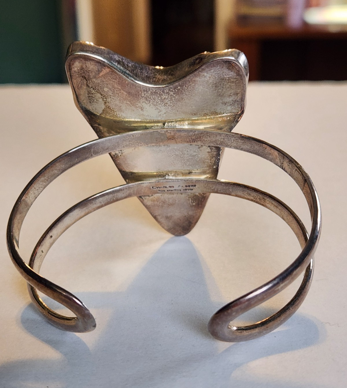 Unique Sterling Silver Megalodon Shark Tooth Cuff Bracelet by Charles Albert