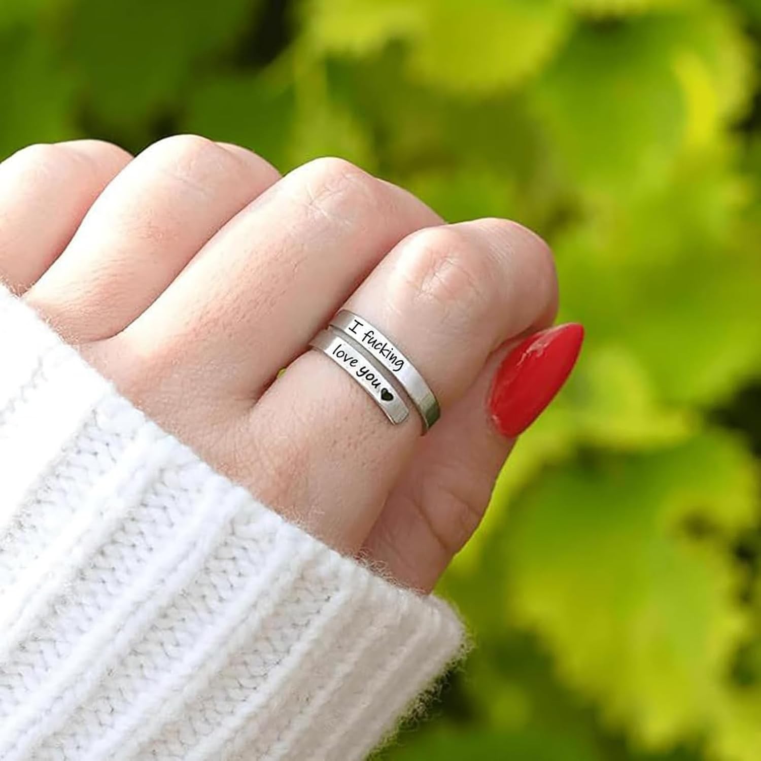 Romantic Gift Ring for Women – Adjustable Engraved “I Fcking Love You” Band