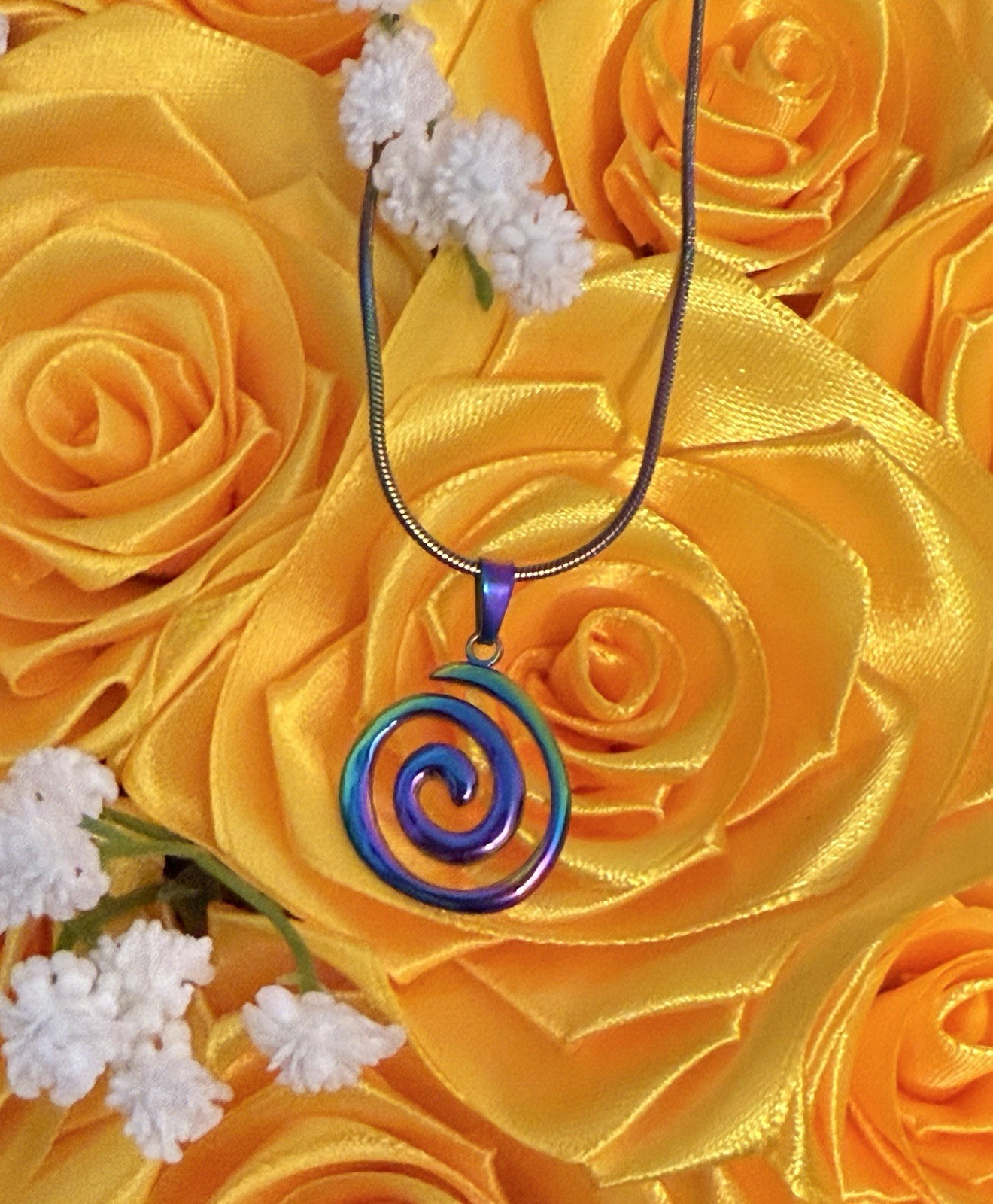 Spiral Swirl Pendant Necklace Chain Rainbow Color Unisex Women Men Brand New