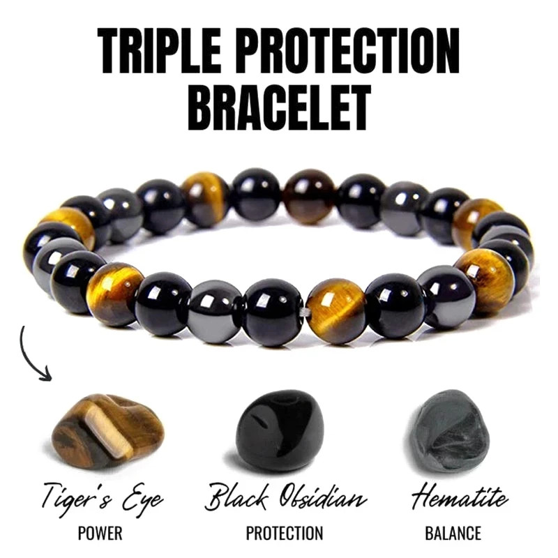 Natural Black Obsidian Hematite Tiger Bead Magnetic Health Protection Bracelet