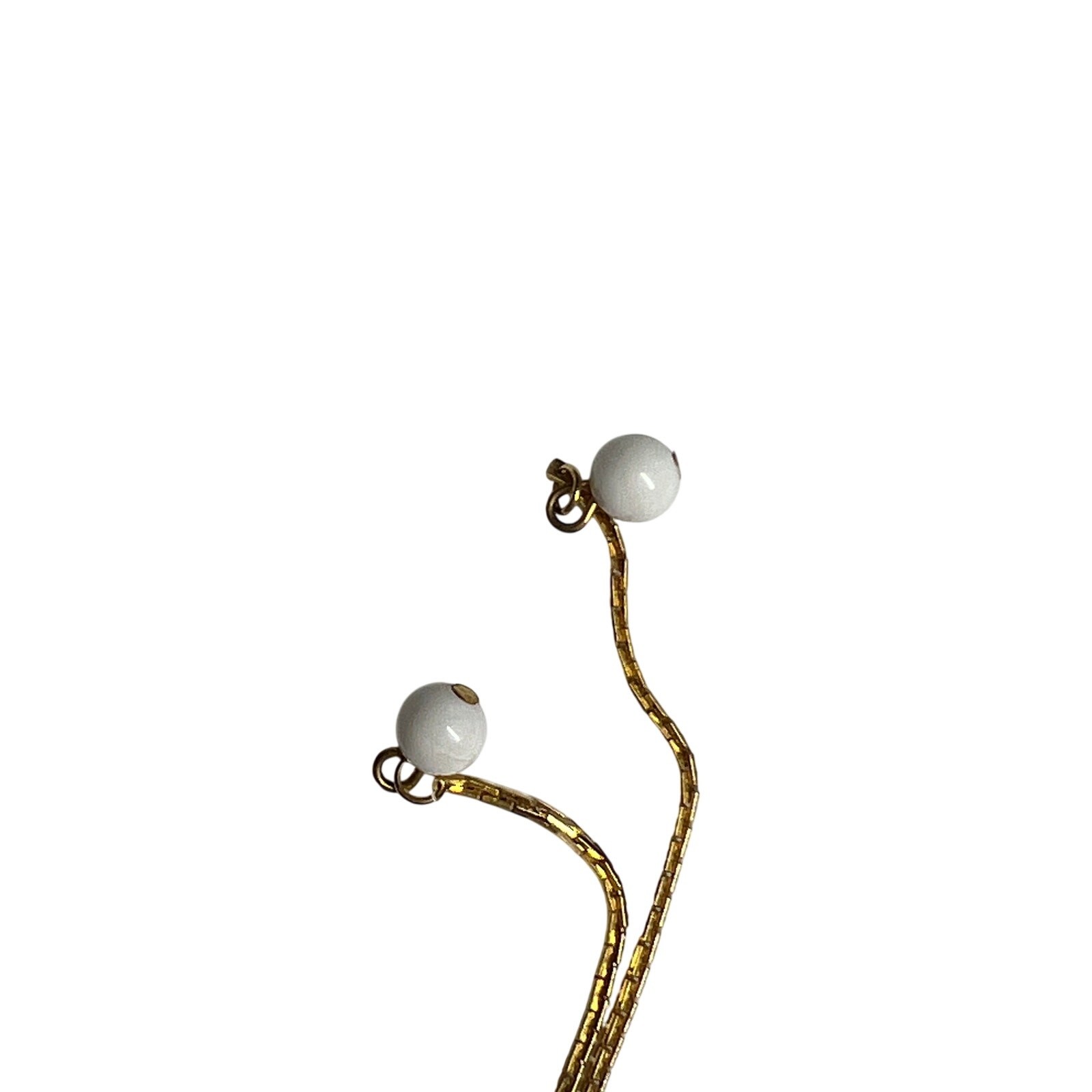 Gold Tone Lariat Necklace Adjustable Slide Pendant White Bead Tassel 17in